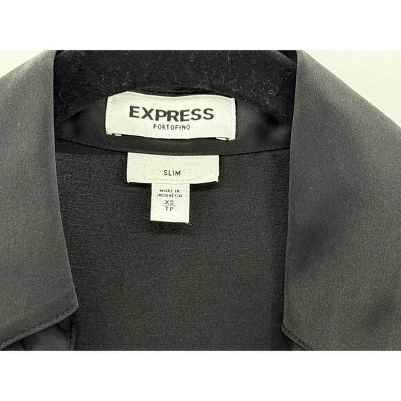 Express Portofino Slim Black Satin Epaulettes Top - Picture 4 of 6